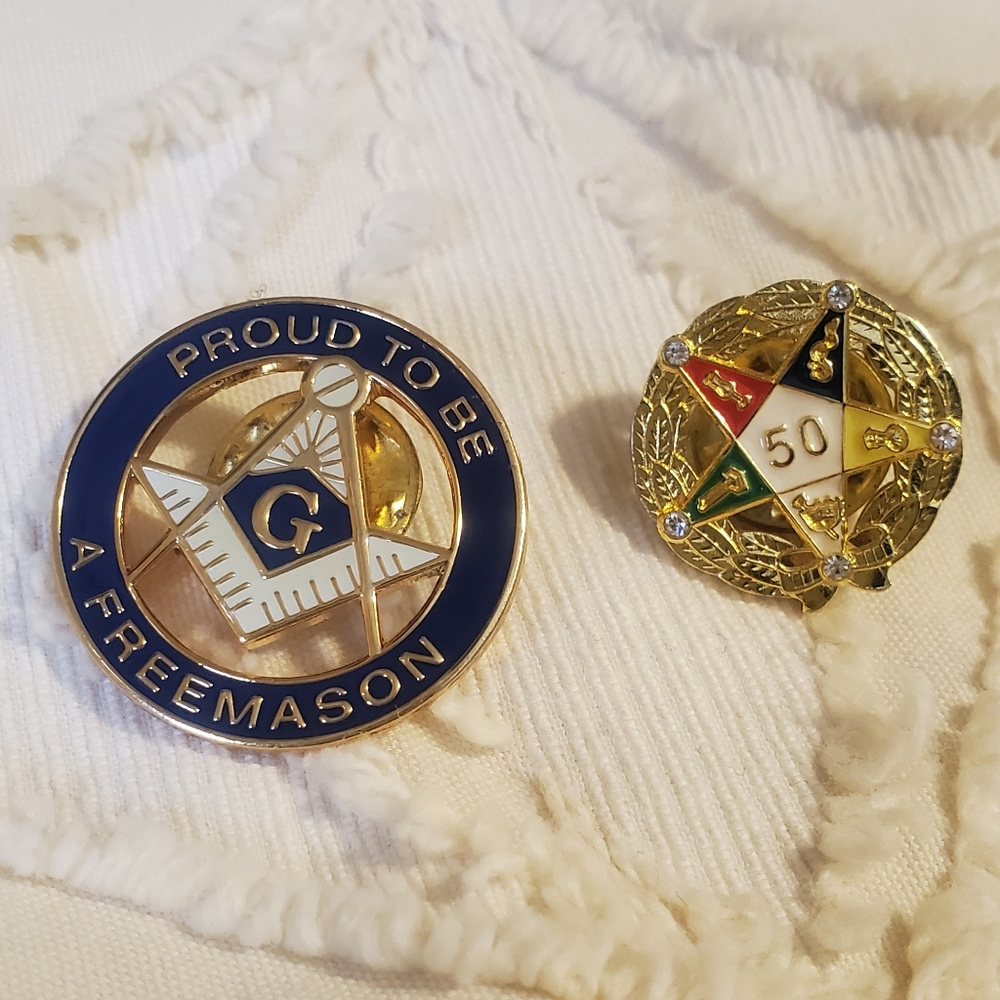Freemasonry Lapel Pin Gold Silver Enamel Crystal Eastern Star Masonic Brooch